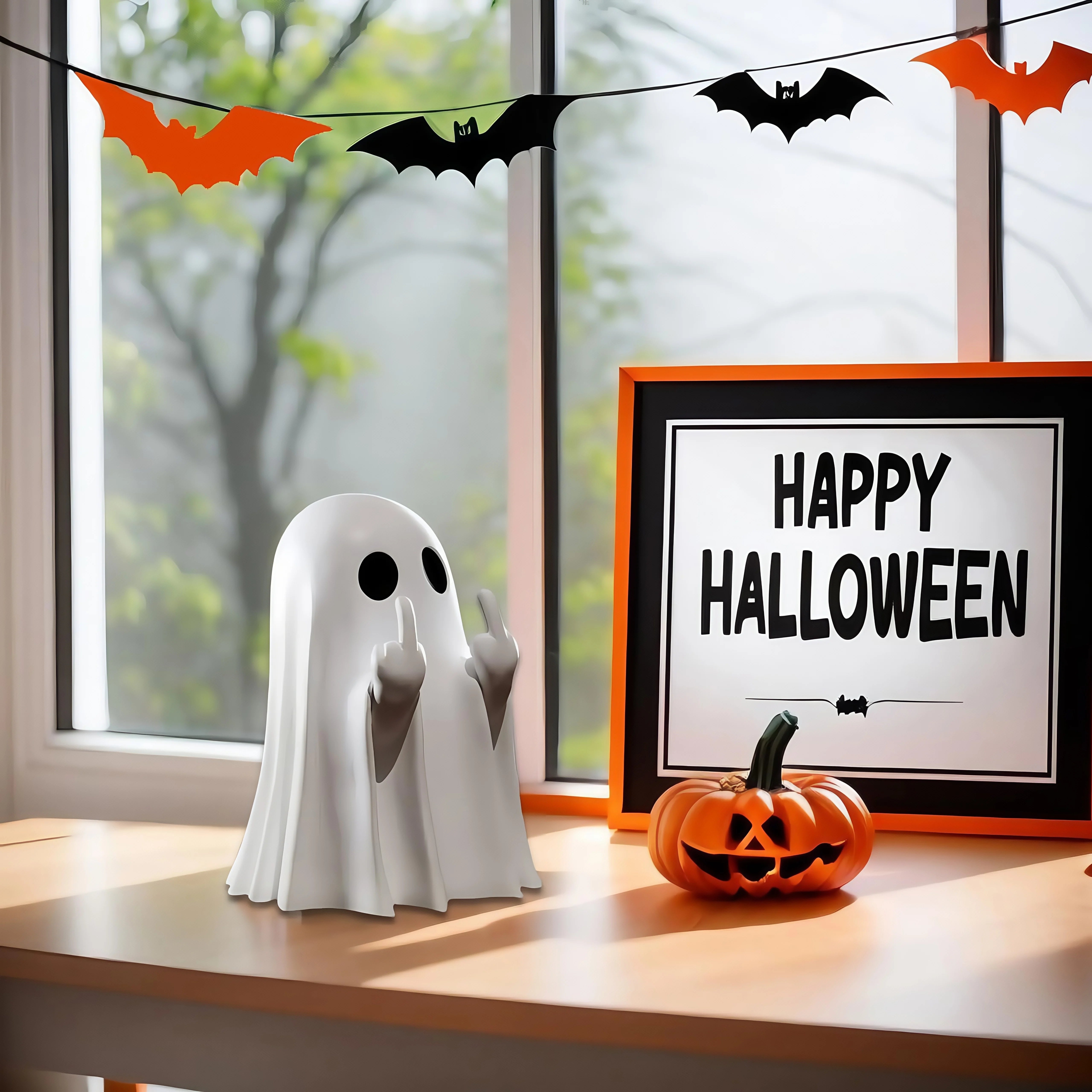 Middle Finger Cute Ghost Statue