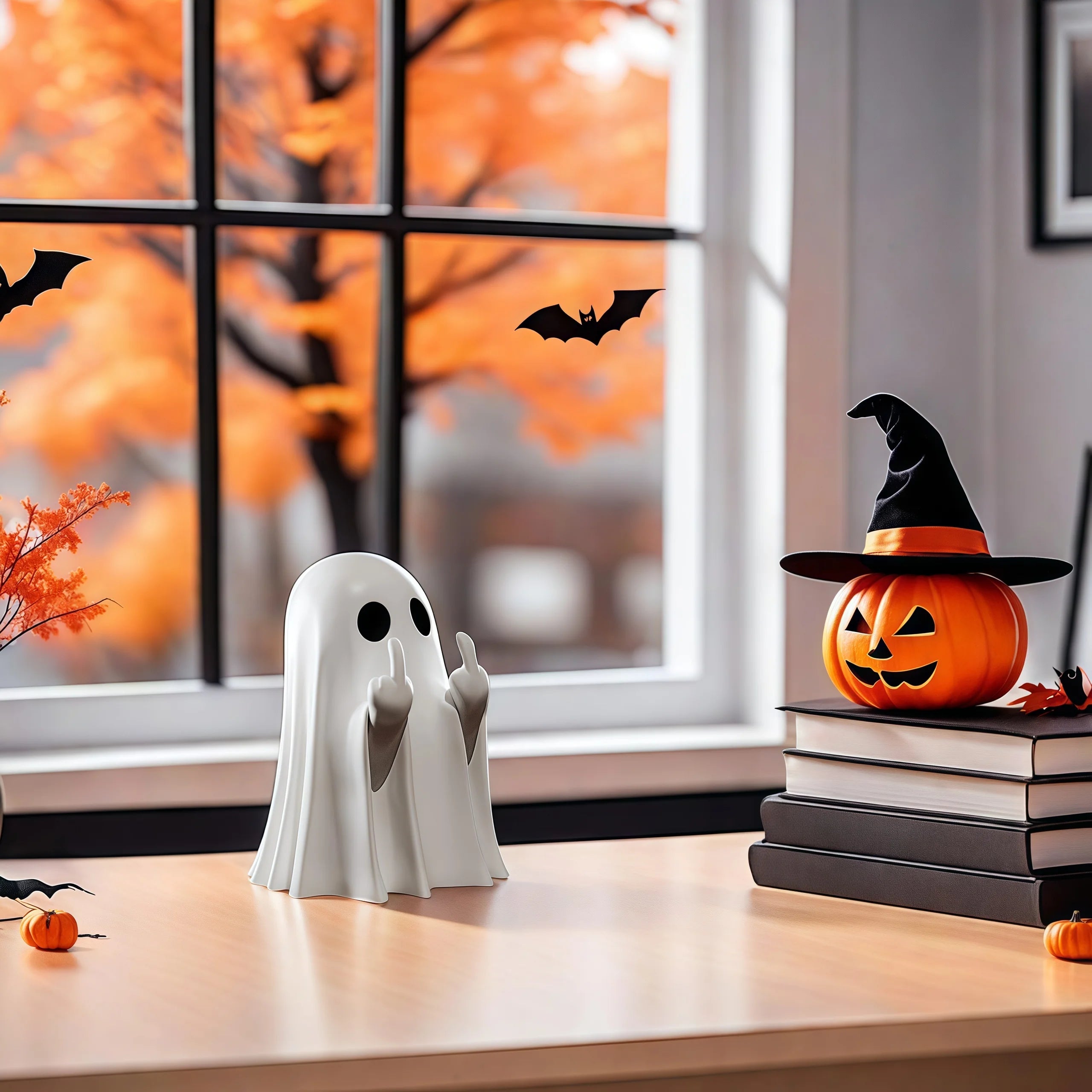Middle Finger Cute Ghost Statue